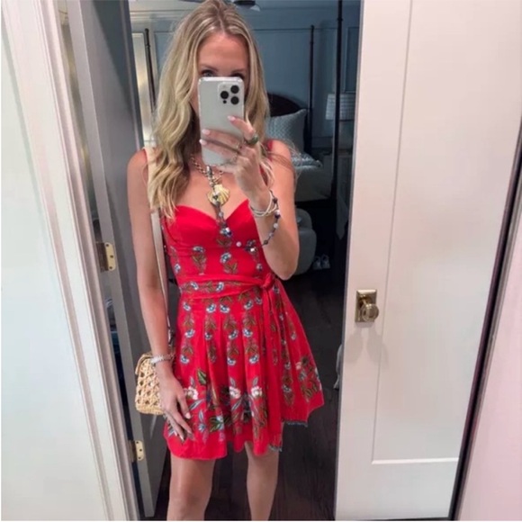 FARM Rio Red Sweet Bloom Bouquet Lenzing Ecovero Euroflax Mini Dress Dresses